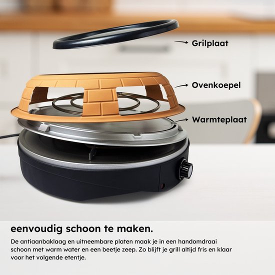 Pizzaofen - Grill und Pizzaofen in einem - Pizza Gourmet - Pizzaofen - Gourmet-Set - Gourmet - Bis zu 300°C - Extra langes 2-Meter-Kabel - Grillplatte - Saaf