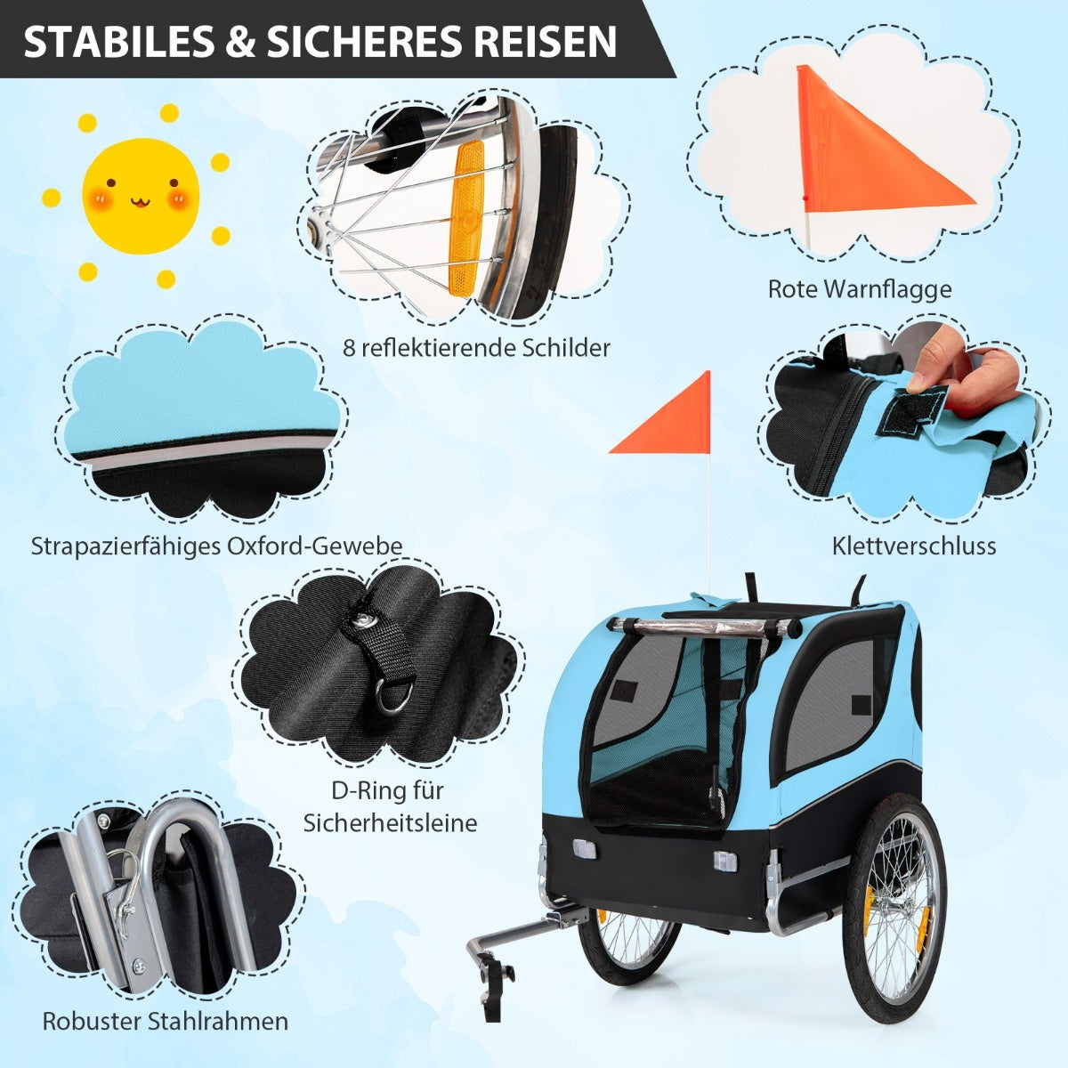 Coast Dog Trailers für Fahrräder PET-Anhänger für Fahrrad 40 kg belastbar blau