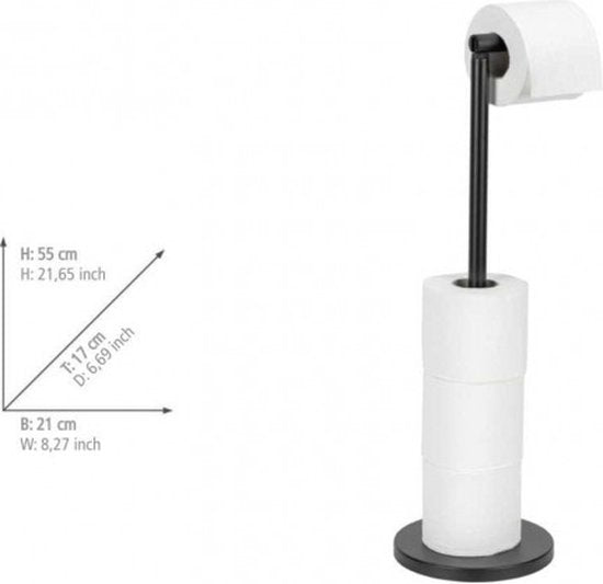 WENKO Toilettenpapierhalter 2-in-1, schwarz, Stahl – Halter für Ersatzrollen – Freistehender Toilettenpapierhalter – Stand-Toilettenpapierhalter – Schwarz