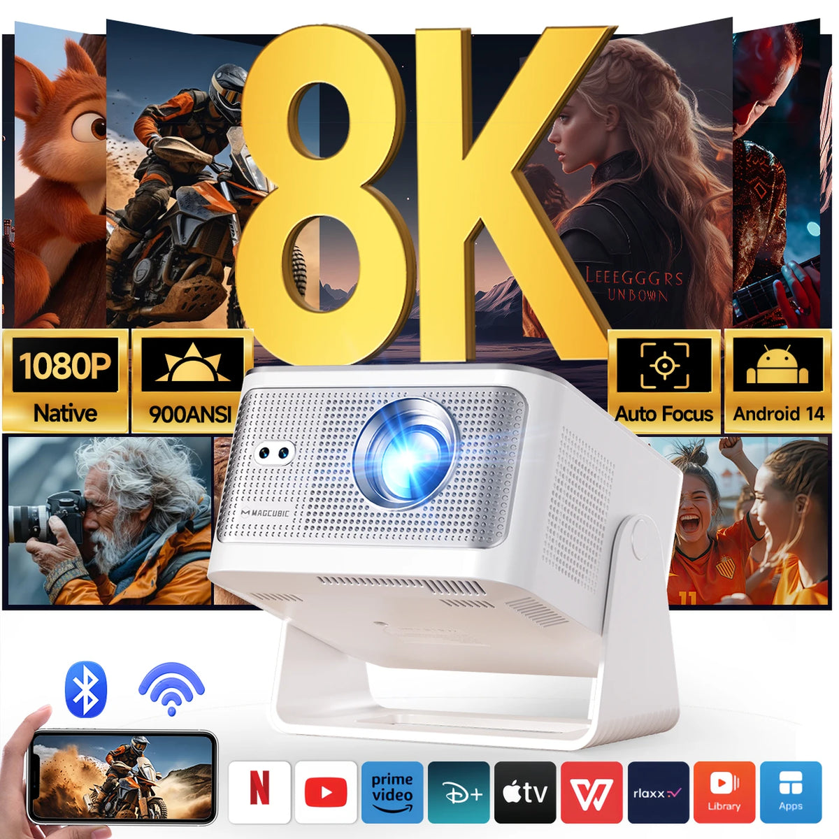 Magcubic HY350 Max Smart-Projektor – Native 1080p Full HD – 900 ANSI – Android 14 – Autofokus – um 180° drehbar – WLAN 6 – Bluetooth 5.4 – Schwarz
