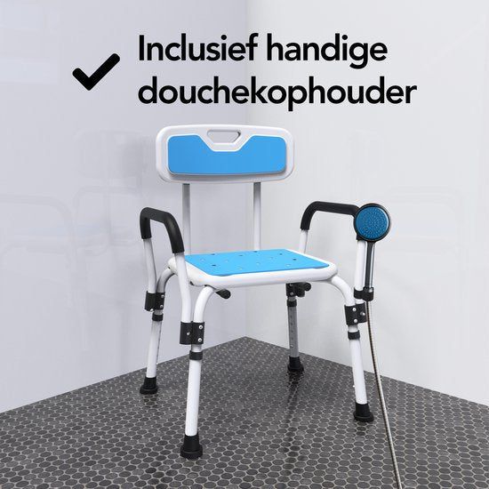 Brixy Duschstuhl mit abnehmbarer Rückenlehne und Armlehne - Anti-Rutsch - Höhenverstellbar - Max. 150 kg - Duschhocker - Badestuhl