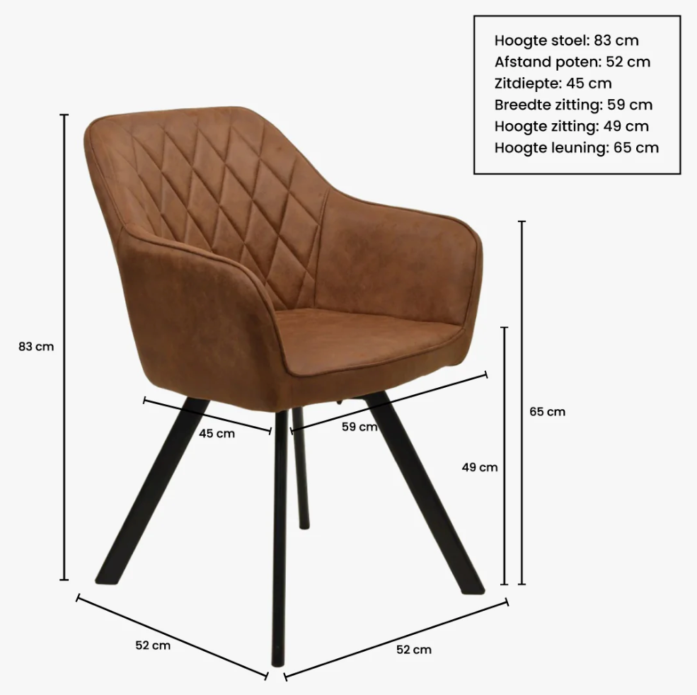 Möbel 31 Brione - Esszimmerstuhl Duopack - 360° drehbar - H 83 x B 59 cm - Mikrofaser/Stahl - Taupe