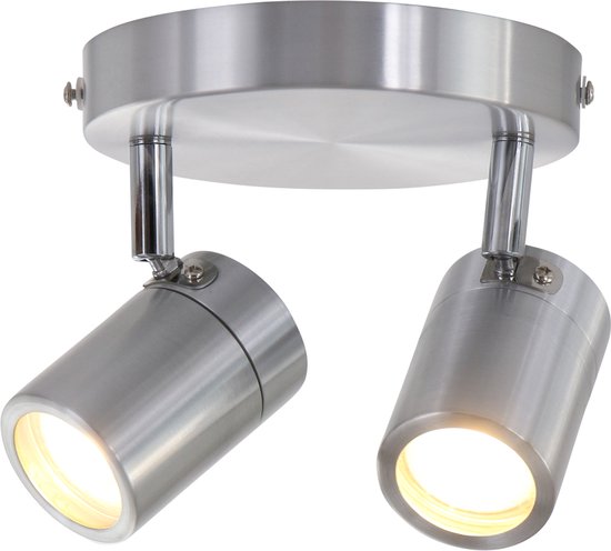 Stahlfarbener 2-flammiger Strahler Upround 2487ST – Dreh- und neigbar – Modernes Design – Inklusive Leuchtmitteln – Mexlite – Für den Innenbereich geeignet, IP44, max. Tiefe 15 cm