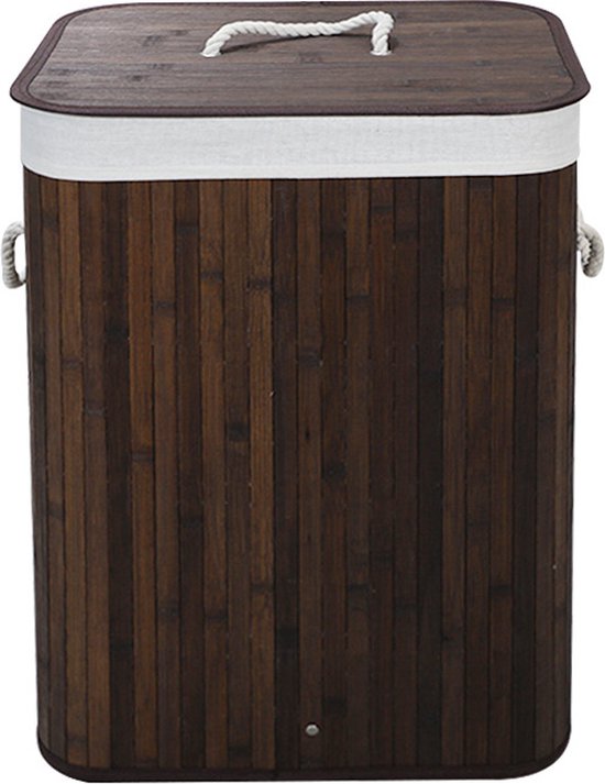 Ceruzo Bambus-Wäschekorb mit Deckel – 72 l – Bambus – Waschbarer Innensack – Wäschetrennfach – Tragegriffe – Braun