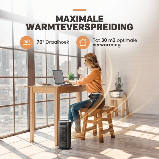 Vulpes Goods® Tech - Elektroherd - Heizlüfter - Keramischer Herd - 4 Stufen - 2000W - Timer, Fernbedienung & Thermostat - Heizung - Elektroheizung für Innenräume - Schwarz