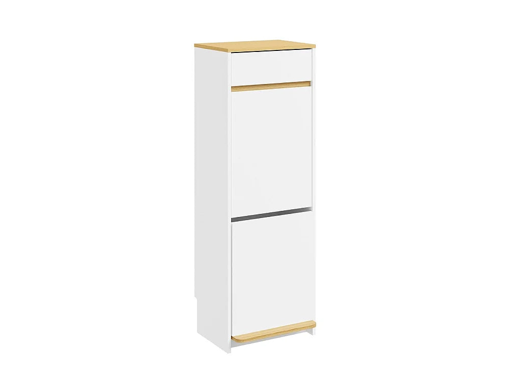 Sobuy Abfallbehälter mit Fußpedal und Schublade – Weiß in hellem Eichen-Look – 35 × 25 × 101,7 cm
