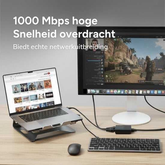 Skoov Internet Splitter 1 in 2 out - Netzwerk Switch mit 2 Ports - 1000Mbps - RJ45, Cat5, Cat6, LAN, UTP, Ethernet Splitter - Adapter - Schwarz