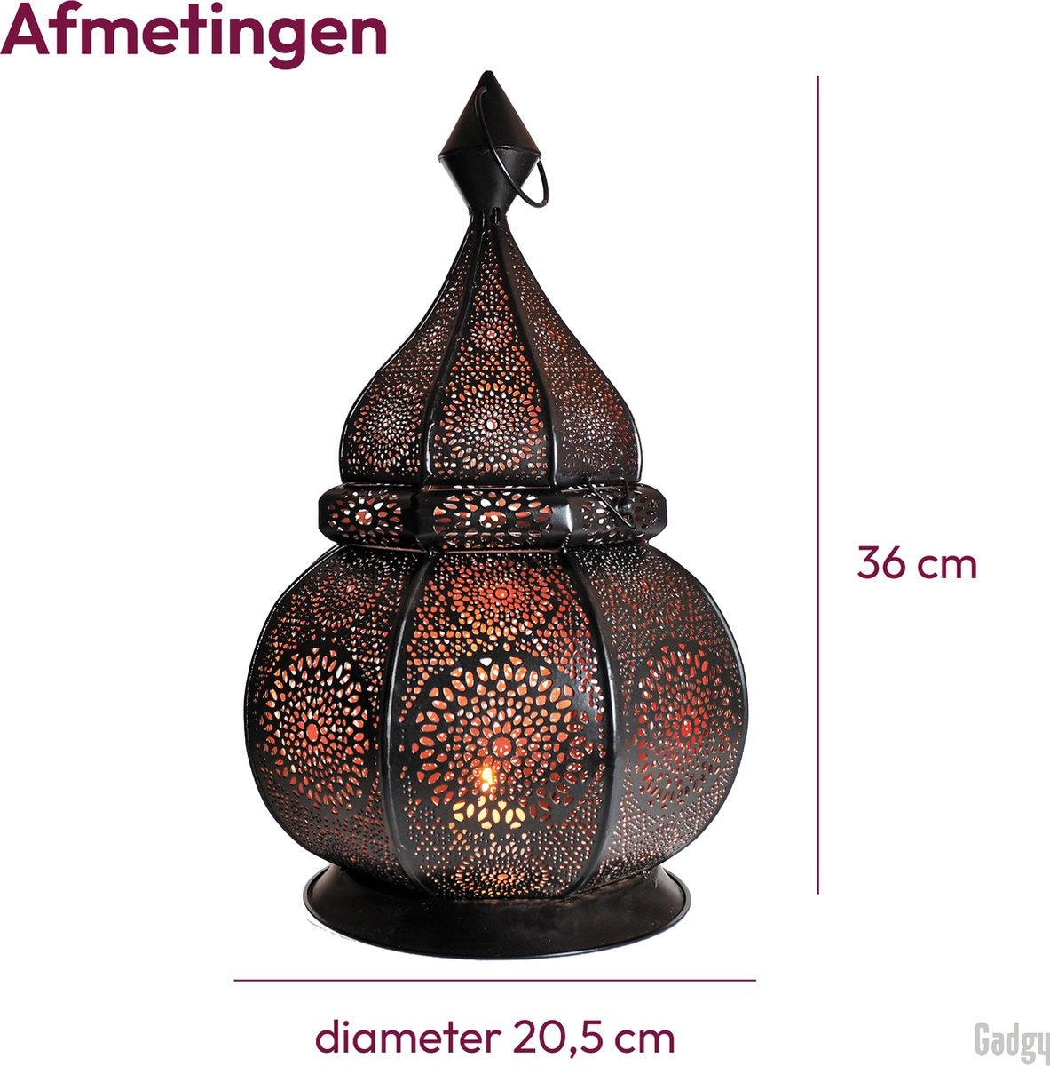 Gadgy Orientalische Laterne - Arabisches Windlicht - Teelichthalter - Teelichthalter - 36 cm - Metall