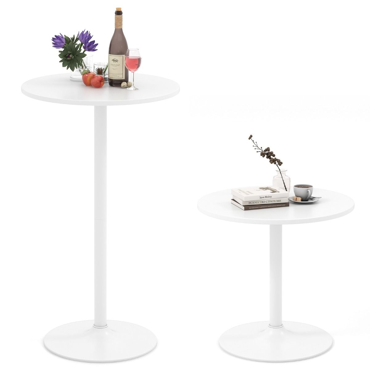 Coast Runder Bartisch und Esstisch – Höhenverstellbar – 2-in-1 – Weiß – 2 Stück