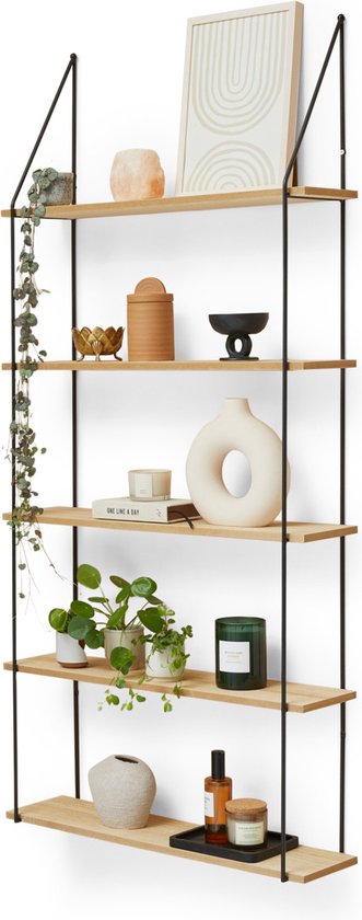 LIFA LIVING Wandregal - Industriell - Rechteckig - Eisen und MDF-Holz - 5 Fächer