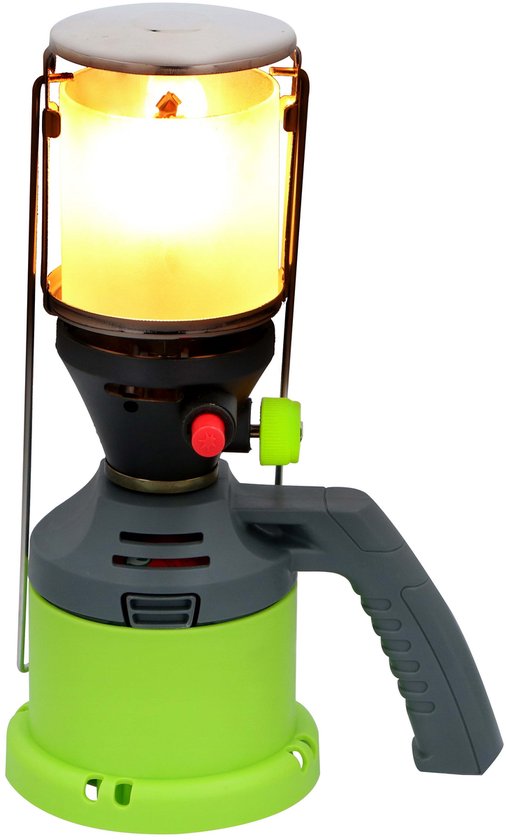Kinzo Gaslampe – Campinglampe mit Gasbetrieb – Mit Piezo-Zündung und Tragegriff – Inklusive 3 Gasschläuche – 500 W