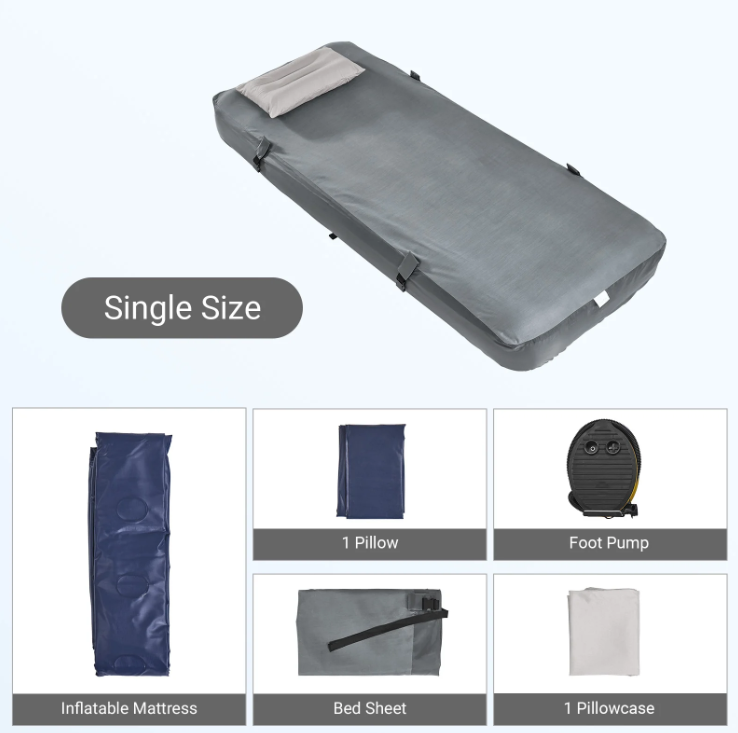 SoBuy Aufblasbare Campingmatratze – Grau – 191 x 76 x 22 cm – für eine Person, mit Kissen und Pumpe