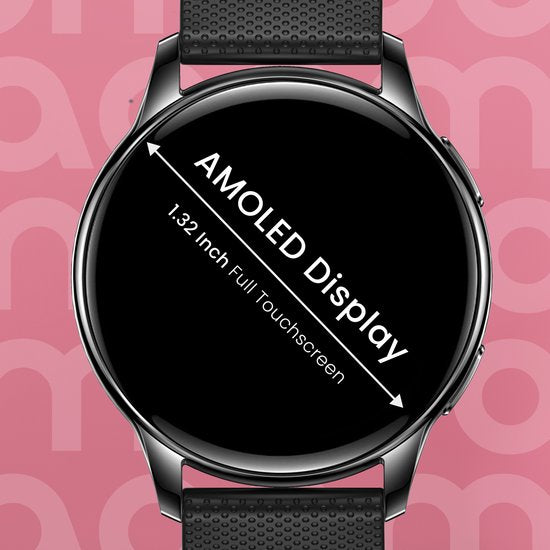 Maoo Ventura AMOLED Smartwatch Damen - Edelstahl und 3x Silikonband - Schrittzähler - Herzfrequenzmesser - Schlafüberwachung - Multisport - Geeignet für Android und iOS - Schwarz