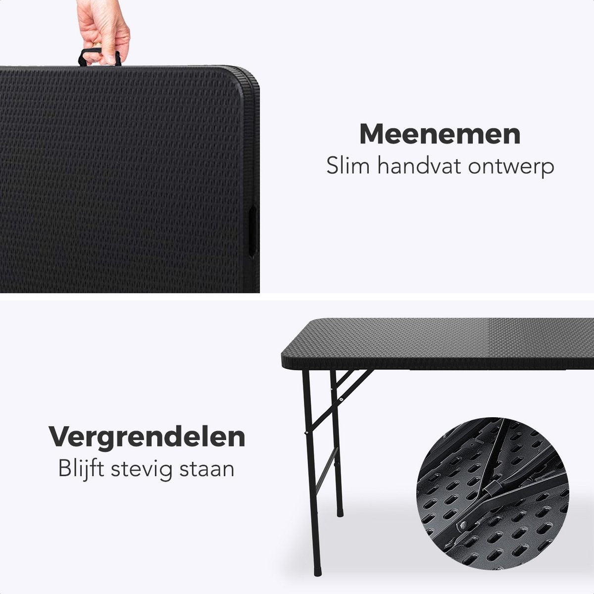 LifeGoods Zusammenklappbarer Tisch - 120 cm - Campingtisch - 4 Personen - Klappbarer Tisch - Schwarz
