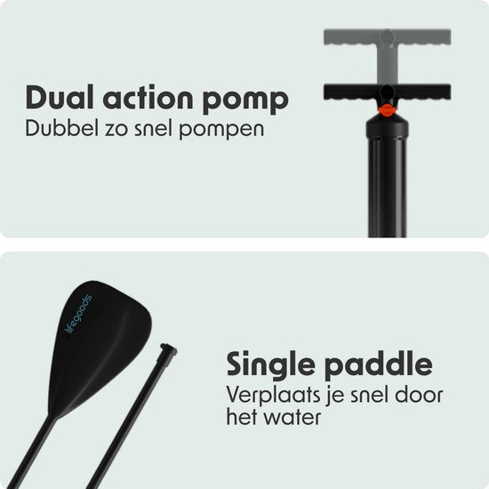 LifeGoods SUP Board All-round Compact - mit Sitz - 100 KG Tragfähigkeit - 300 x 76 cm - Aufblasbar - Komplettes SUP Paket - Blau/Lila