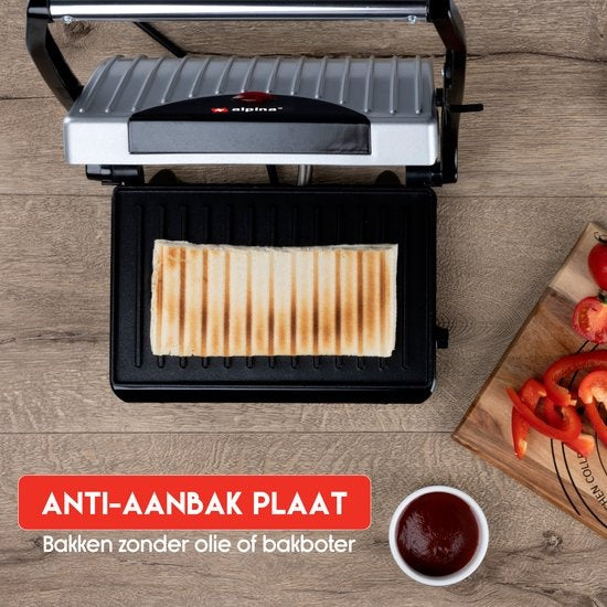 alpina Kontaktgrill - Toastgerät - Antihaftbeschichtung - 700W - Edelstahl/Schwarz