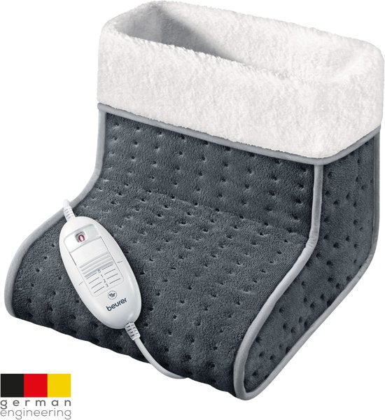 Beurer FW 20 Elektrischer Fußwärmer – 3 Heizstufen – Bis Größe 47 – Schnelle Aufheizung – Automatische Abschaltung – Fleece/Teddy – Maschinenwaschbares Innenfutter – 3 Jahre Garantie – Grau