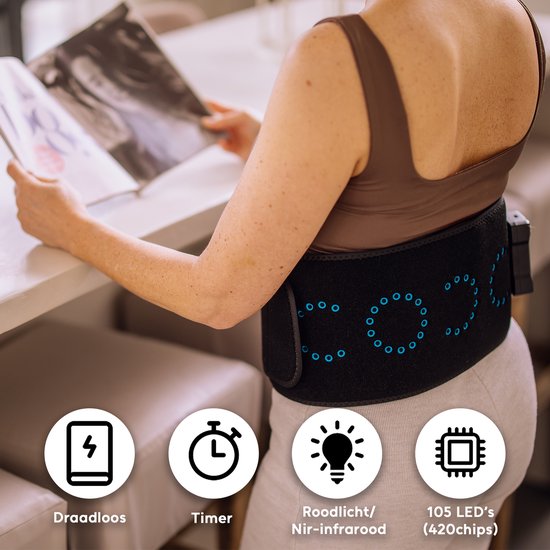 LIROMA® - Rotlichttherapie-Rückenband - Kabellos - Timer - 6000mAh - Infrarotlampe - Infrarot-Rückenband - Mehrere Körperteile - Rotlichttherapie - Schlankheitsband - Wärmeband