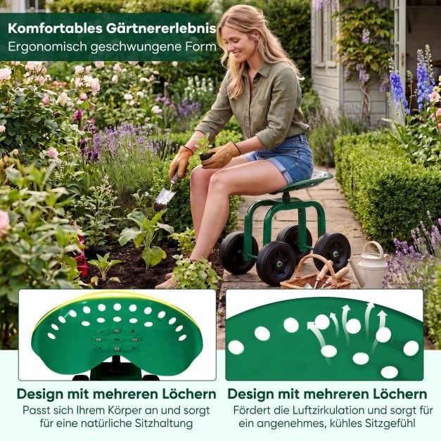 Coast Gartenstuhl auf Rollen – um 360° drehbar – 40–50 cm – Grün