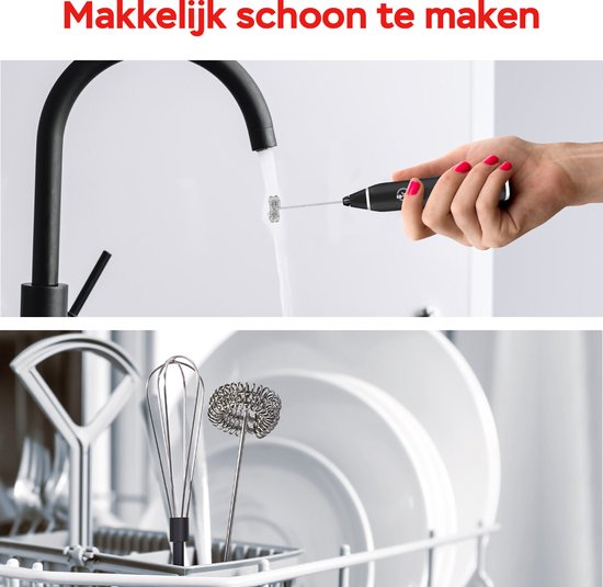 Kitchenwell Elektrischer Milchaufschäumer - Milchaufschäumer manuell - Milchaufschäumer - 3 Geschwindigkeiten - Schwarz
