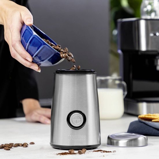 Elektrische Kaffeemühle Princess – Hochwertige elektrische Kaffeemühle Deluxe aus Edelstahl – Für Kaffeebohnen und Gewürze – Kaffeebohnenmühle – 242196
