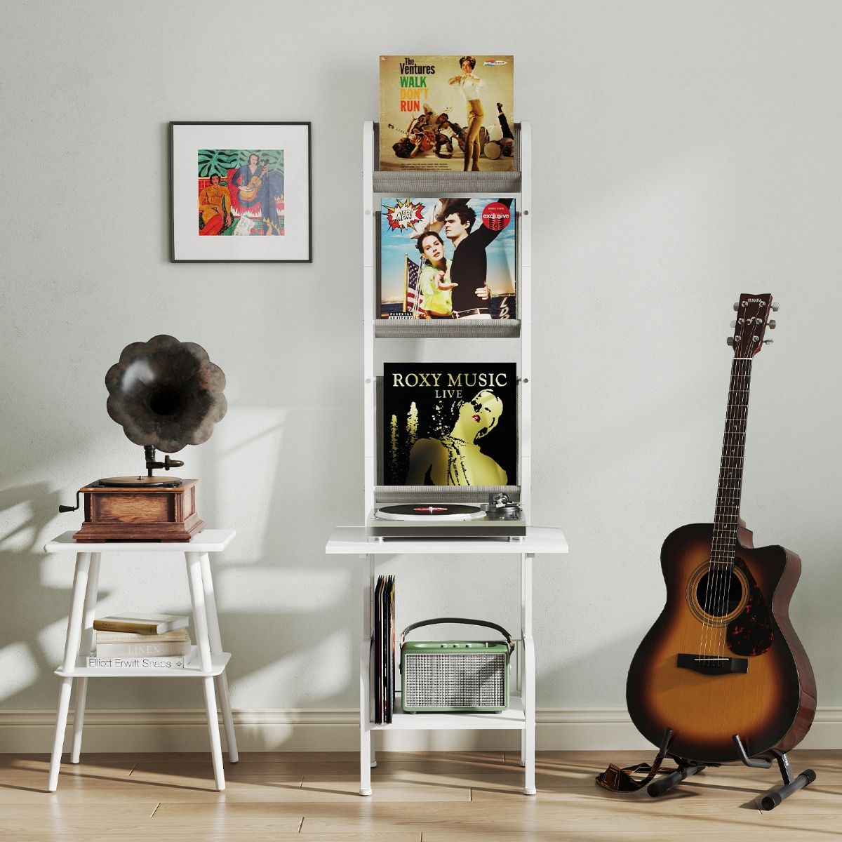 Coast 5-stöckiger Plattenspieler-Ständer mit Vinyl-Ausstellungsregal - 50x51x145 cm - Weiß