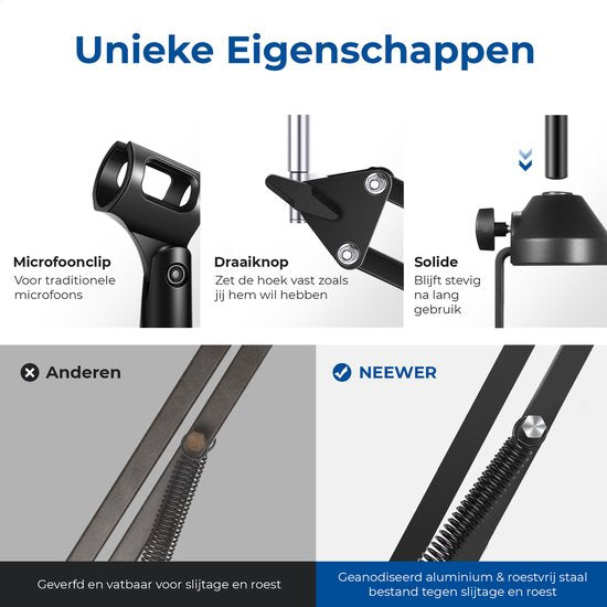 Neewer Mikrofonarm - Boom Arm - Mikrofonständer ohne Mikrofon - Mikrofonständer - Schwarz