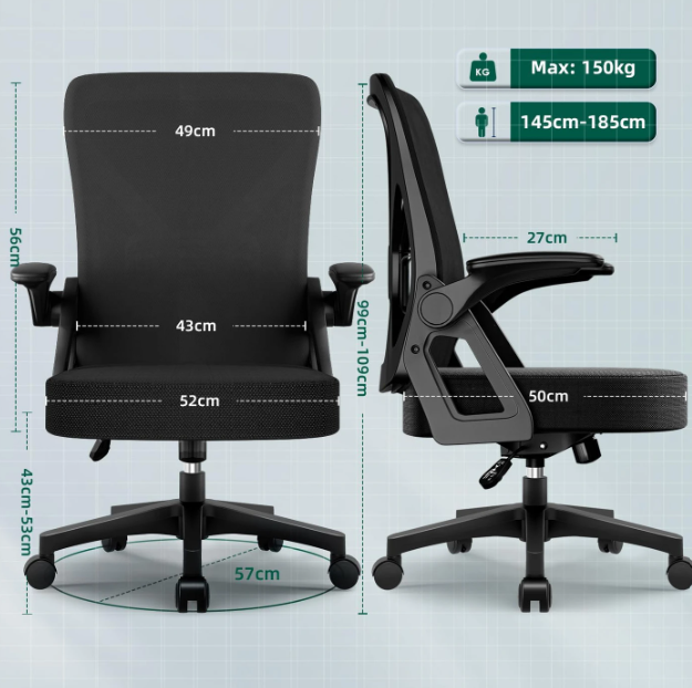 GTIMEX Ergonomischer Bürostuhl Schwarz – Verstellbare Lendenwirbelstütze – Neigungsfunktion bis zu 125°