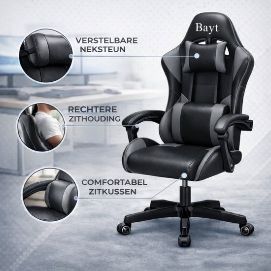 Bayt Gaming Chair - Gaming Stuhl - Ergonomischer Bürostuhl - Schwarz - Verstellbar