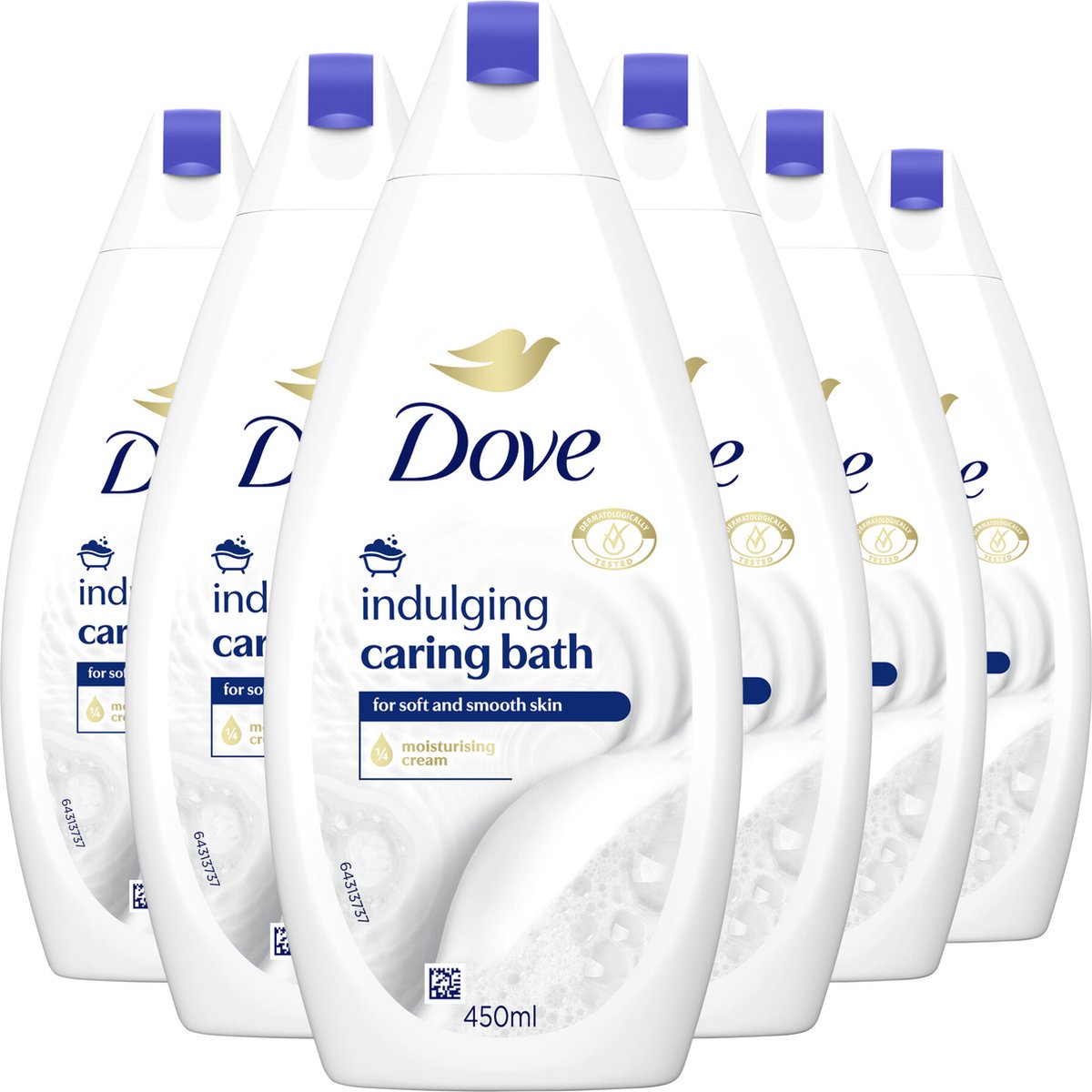 Dove Caring Bath Indulging Cream Badecreme – Feuchtigkeitsspendender Badeschaum – 6 x 450 ml – Vorteilspackung