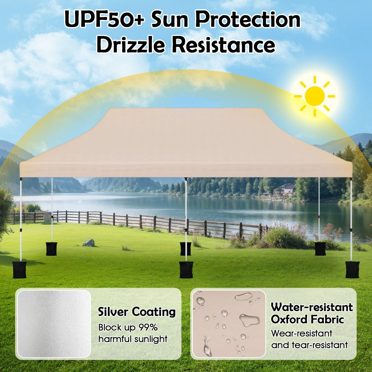 Coast Faltbares Gartenpavillon – Wasserdichtes Partyzelt – Sonnenschutz – 300 x 600 cm – Beige
