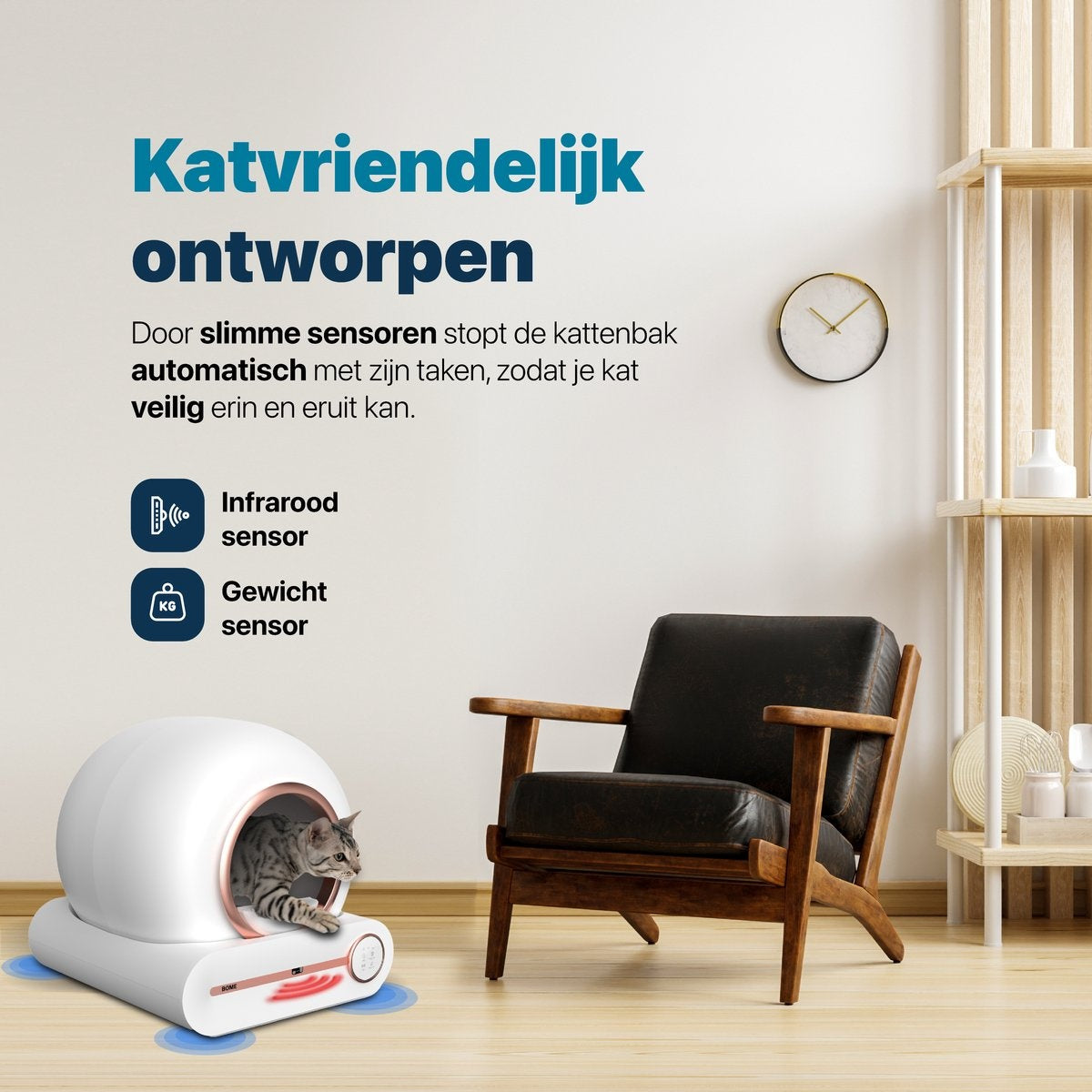BOME - Katzenklo - Selbstreinigend - Mit App & Touchscreen - 65L - Weiß