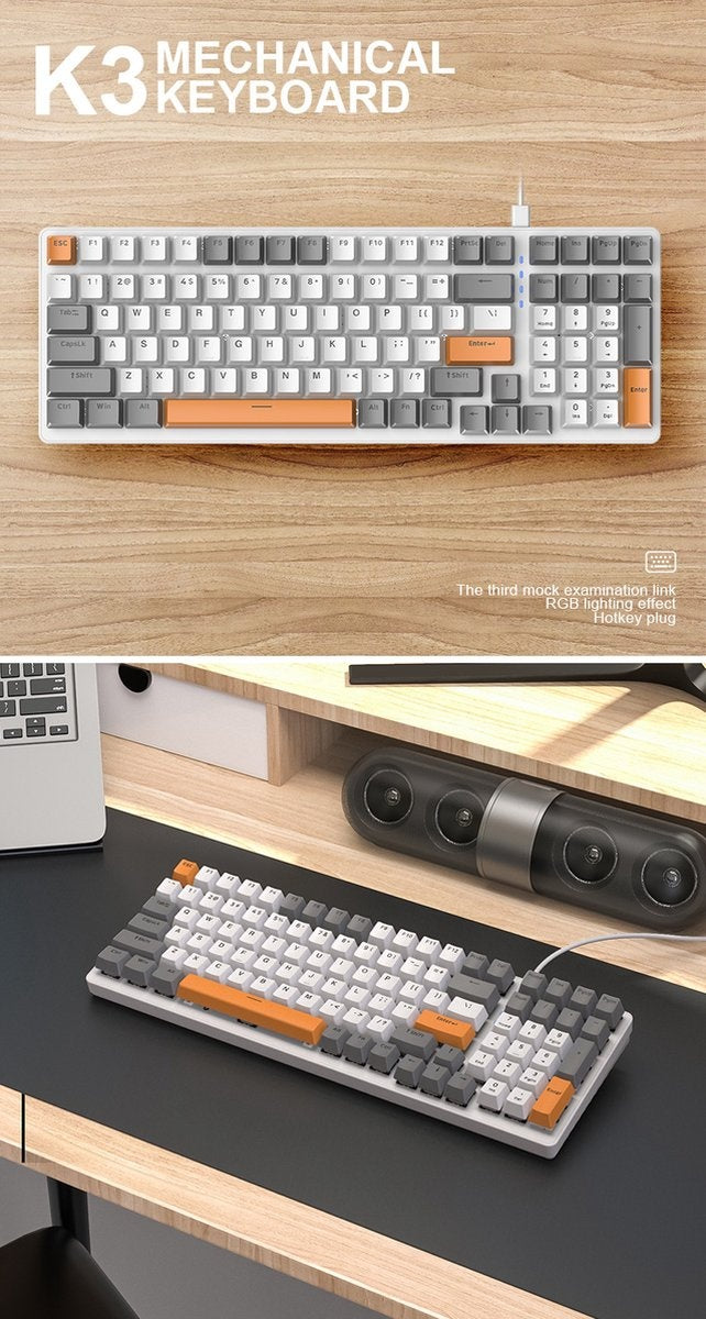 Fuegobird K3 Mechanische Gaming-Tastatur - 100 Tasten - Roter Schalter - QWERTY - Mechanische Tastatur mit RGB-Hintergrundbeleuchtung - Weiß/Orange