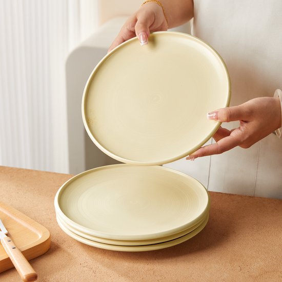 4er-Set Essteller (Ø 21,8 cm / 8,5 Zoll), Tellerset, Frühstücksteller, Dessertteller, Geschirrset für 4 Personen, Geeignet für Restaurants, Gastronomie, Feiern, Familienfeste, Bankette und Picknicks, mikrowellen- und spülmaschinenfest, Keramik