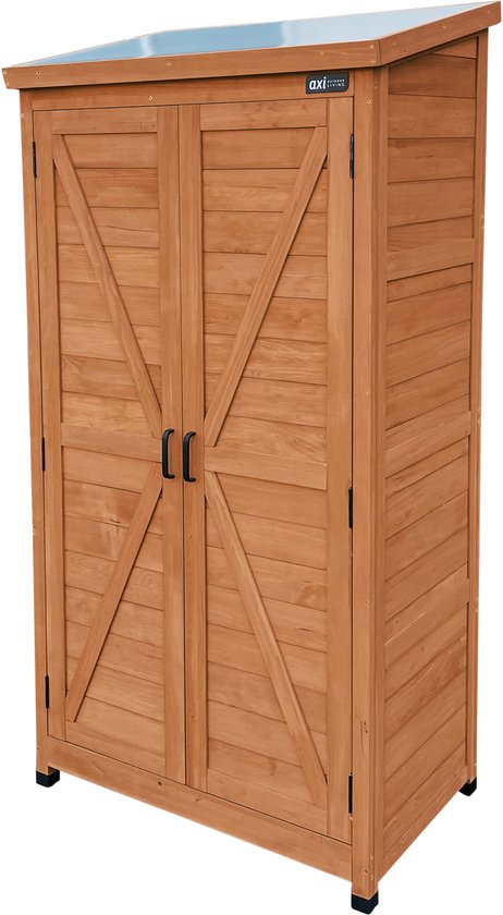 AXI Hugo Aufbewahrungsschrank aus Holz, Farbe „Coffee Brown“ – Gartenschrank mit verzinktem Dach – 3 Einlegeböden und Bodenplatte – FSC-zertifiziertes Holz – Magnetverschluss – 85 x 52 x 174 cm