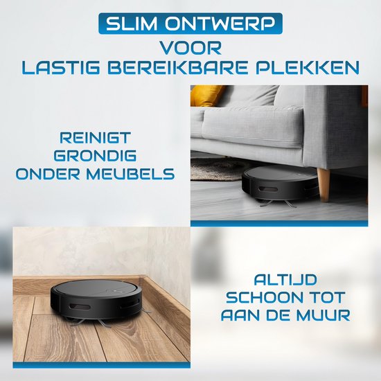 Powell Staubsauger Roboter - Staubsauger Roboter mit Wischfunktion - Staubsauger Roboter mit Ladestation - Staubsauger Roboter - Wischroboter - Schwarz