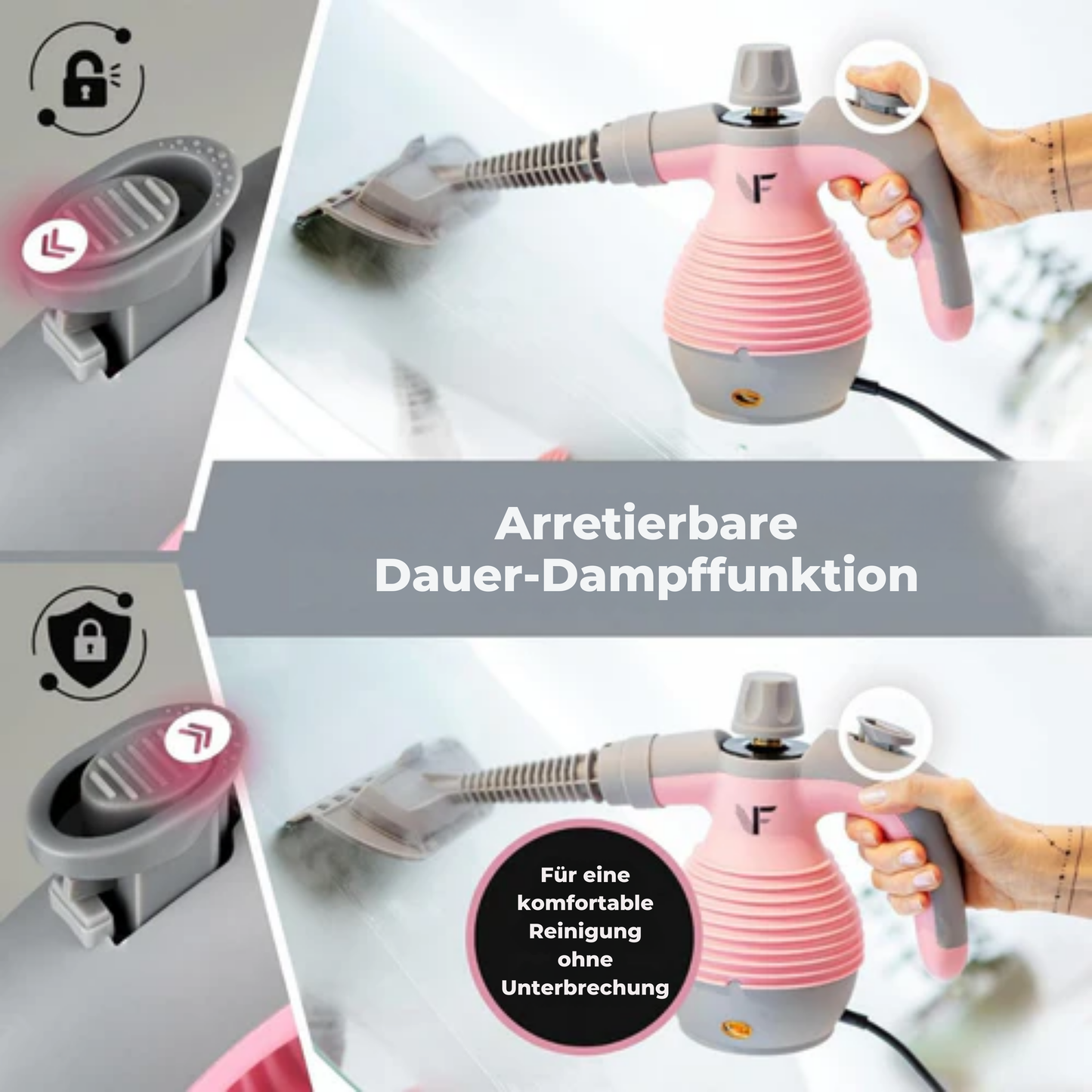 Neighbour's Friend Hand-Dampreiniger – Dampregelung – Inklusive 10 Zubehörteile – 350-ml-Tank – Rosa