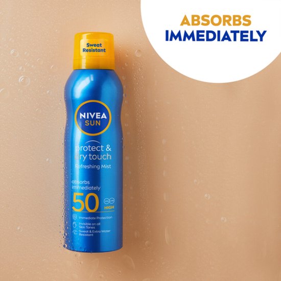 NIVEA SUN Protect & Dry Touch Sonnenspray – LSF 50 – Sport-Sonnenspray – wasserfest – UVA/UVB – 200 ml