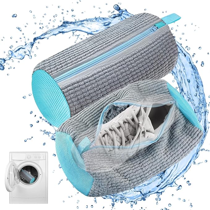 CNMTCCO – 2er-Set Schuhwaschbeutel, Waschbeutel für die Waschmaschine mit Reißverschluss, Plüsch-Schuhwaschbeutel, 360°-Reinigung des Beutels, multifunktionaler Schutz für Sportschuhe – Tennisschuhe – grau