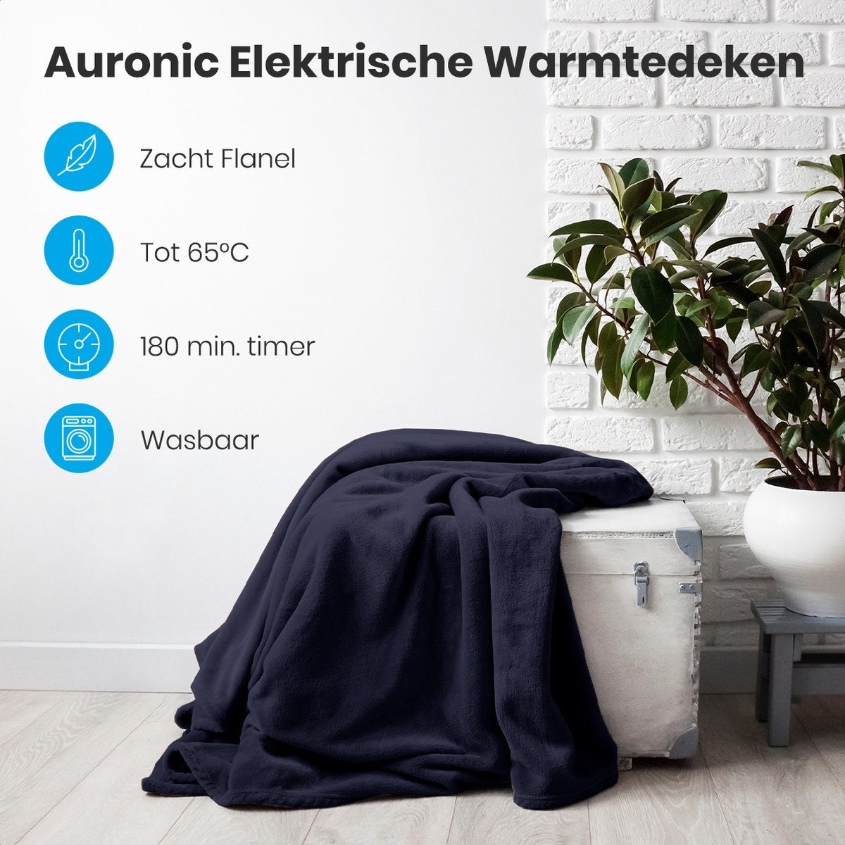 Auronic - Heizdecke - 1 Person - 3 Stufen - mit Timer - 120x160cm - Dunkelblau