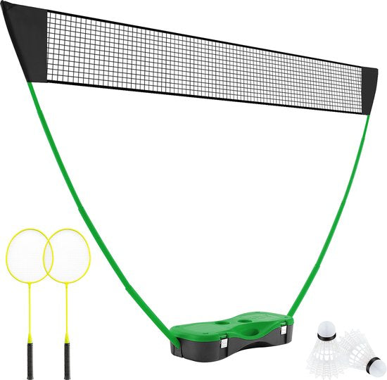 COSTWAY Badminton Netzständer, tragbares Federballspiel mit Schlägern, 2 Schlägern, Netz und Aufbewahrungsbox, komplettes Badmintonset für Badminton/Tennis und Volleyball für drinnen und draußen