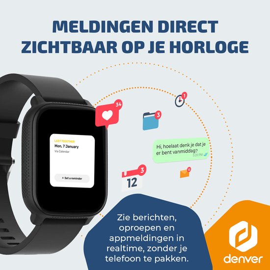 Denver Smartwatch – GPS – Herzfrequenzmesser – 100 Sportmodi – Sauerstoffsättigungsmesser – Vollständige Telefonfunktion – SWG155 – Schwarz