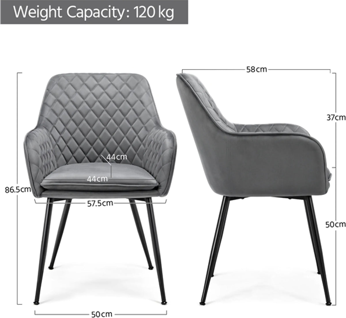 Yaheetech Esszimmerstühle, 2er-Set – Hellgrau – Samt – Mit Armlehnen – 120 kg – 57,5 x 58 x 86,5 cm