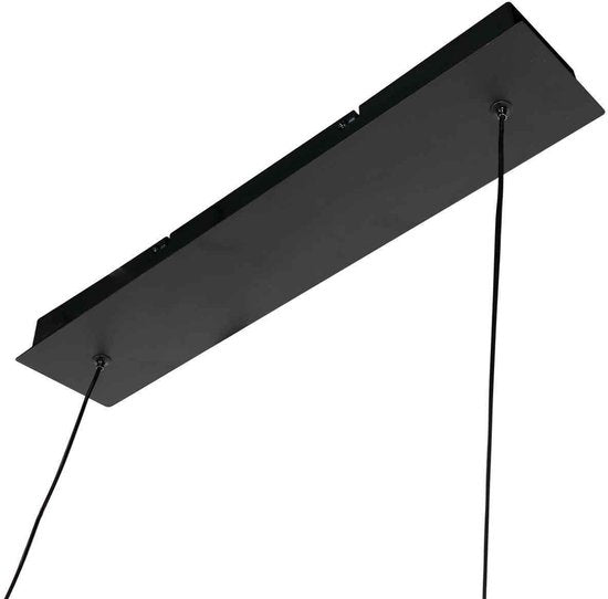 Schwarze Hängeleuchte Marcadore, 120 cm breit, 6-flammig, mit drehbaren Reflektorkugeln, höhenverstellbar, von Steinhauer, aus Kunststoff und Metall, im modernen Retro-Stil, für den Innenbereich
