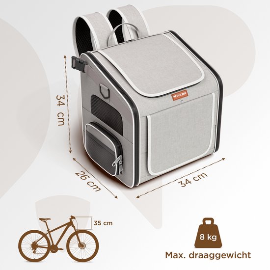 Trevopet® - Hundefahrradkorb - 4-in-1- Tragetasche, Rucksack & Autositz - Geeignet für Elektrofahrräder - Für Hunde bis 8 kg - Grau