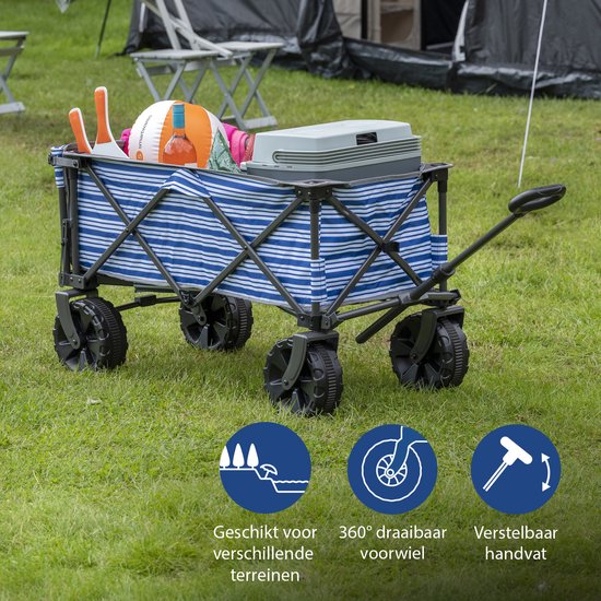 Tristar Transportwagen mit Ladeklappe, 70 kg Tragkraft – 94 x 49 x 58 cm - Zusammenklappbarer Strandwagen für Strand, Festival, Camping, Garten, Tagesausflüge – Stabiler Harmonika-Rahmen – Strandwagen, Transportwagen, Ziehwagen – Inklusive Aufbewahrungsta