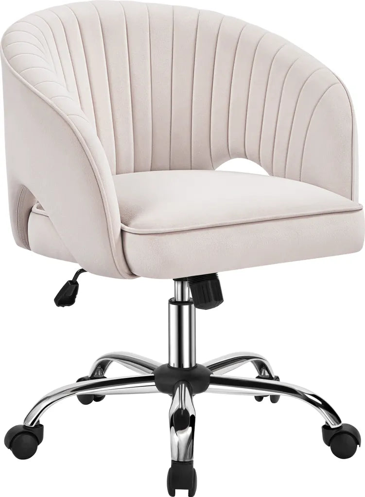 Yaheetech Samt-Bürostuhl mit Armlehnen und Rollen – Beige – 60 x 56,5 x 73–83 cm
