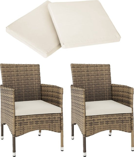 tectake - 2er Set Gartenstühle aus Korbgeflecht - inkl. 2 Sets Kissenbezüge - natur - 404552 - Poly-Rattan