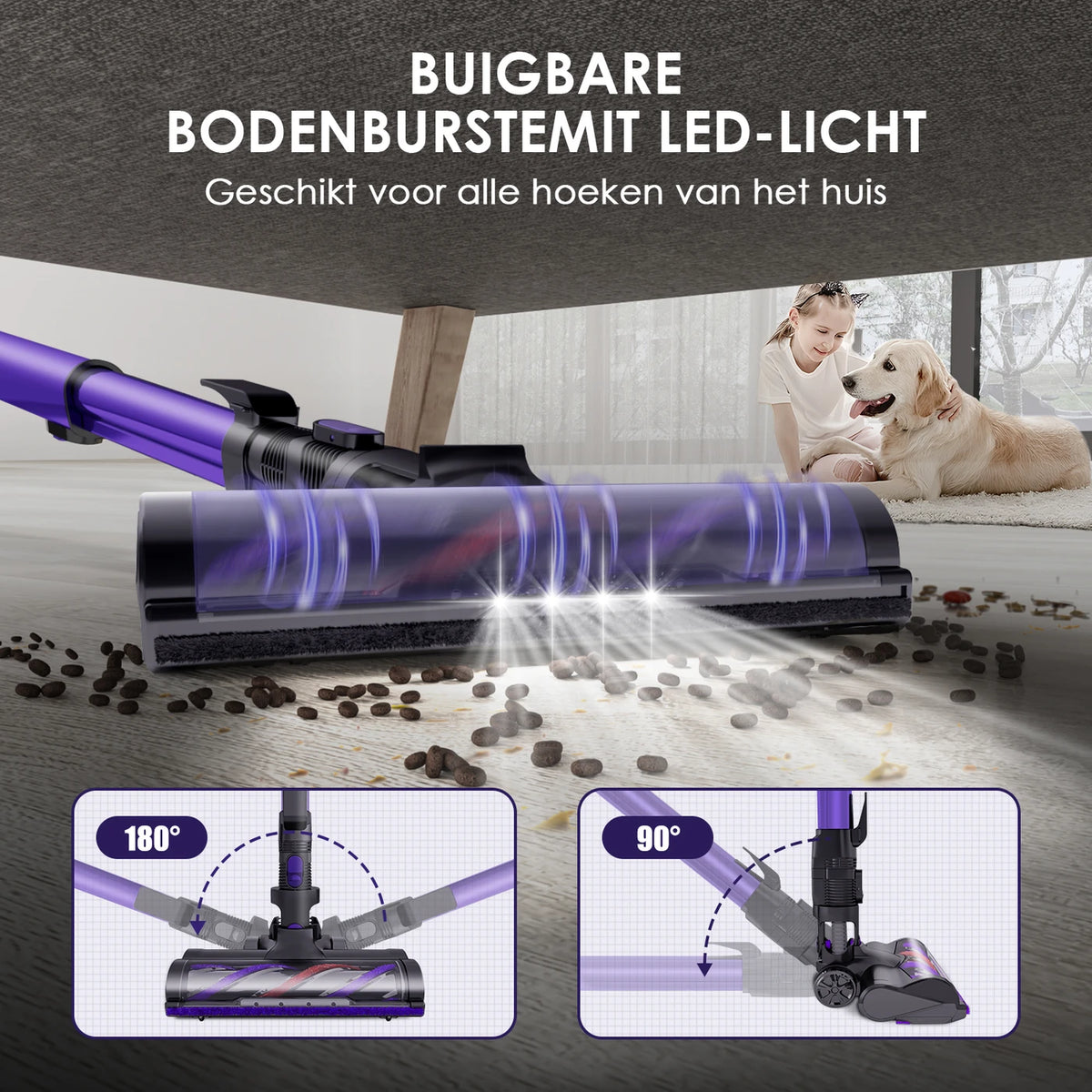 Daynee H75 Akku-Staubsauger – 55.000 Pa Saugkraft – Lila – HEPA-Filter – Schlauch und Tierhaarbürste – 44 x 30 x 19 cm