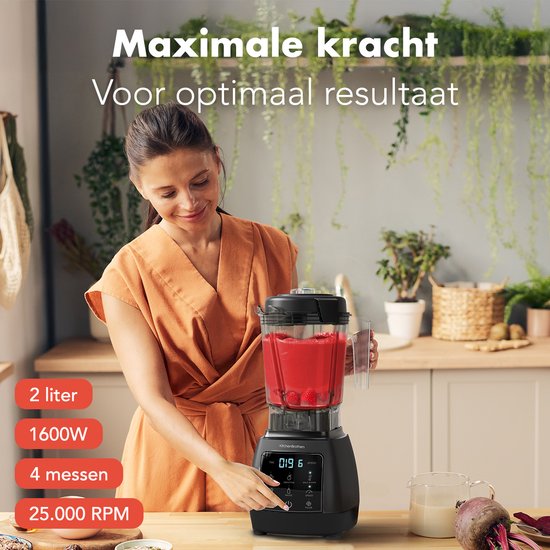 KitchenBrothers 2-in-1 Power Blender - 1600W - 2L - Komplettset mit Zerkleinerer und To-go Cup - Smoothie Maker - Ice Crusher - Schwarz